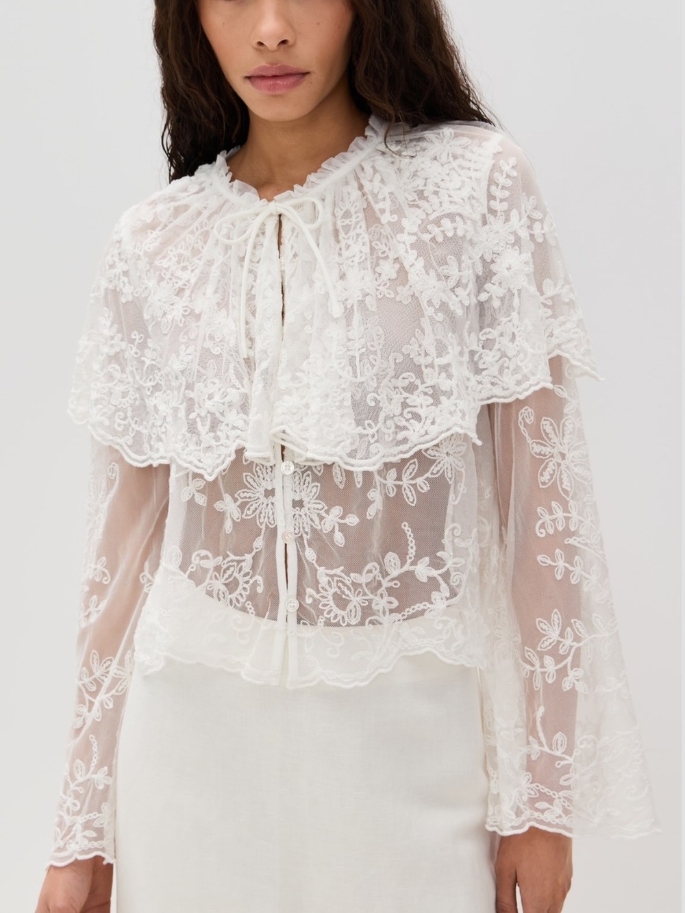 Sea New York Marja Embroidery Caplet Blouse in Pearl size S